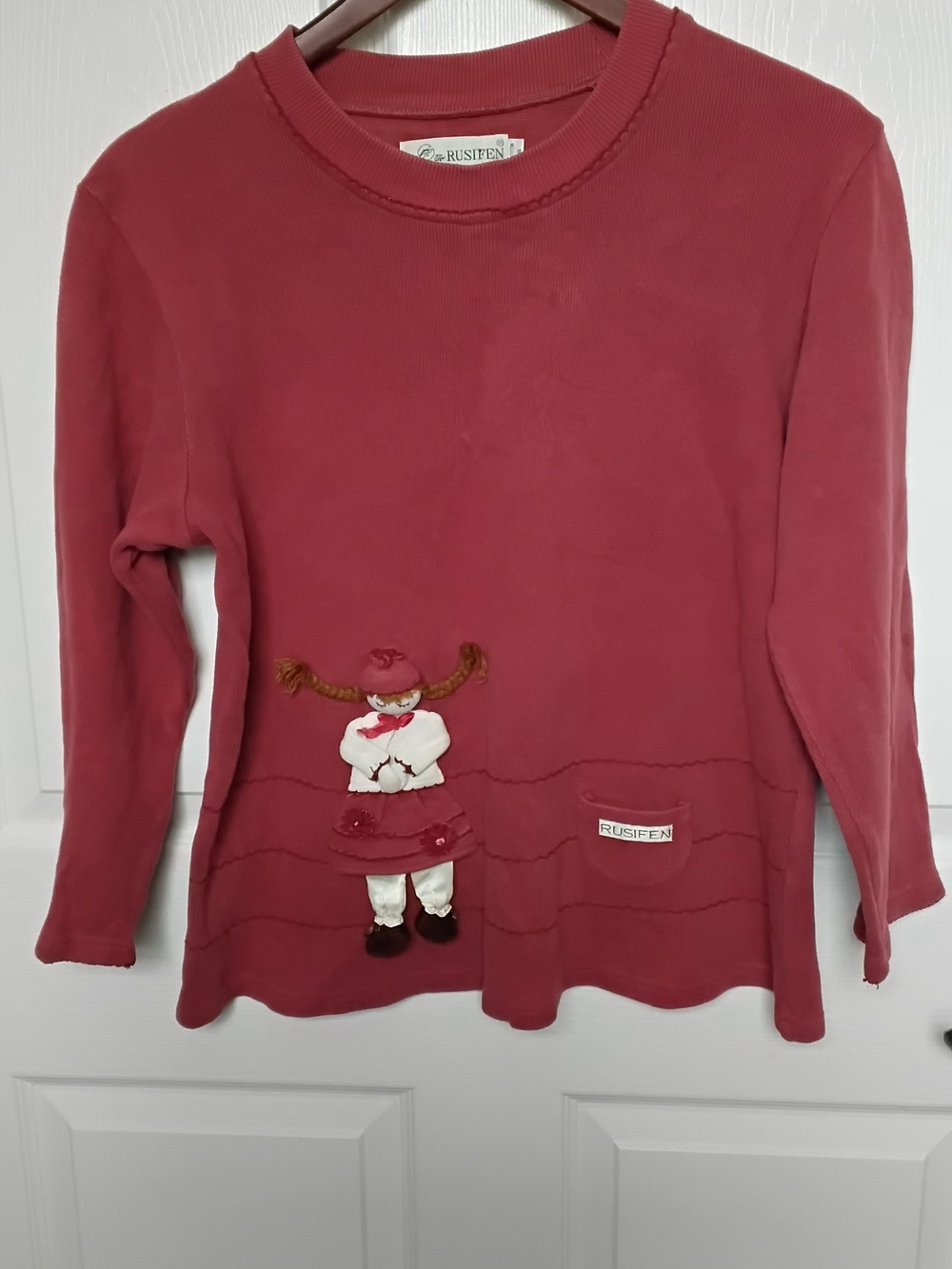 Womans Playful,‎ Whimsical Kidcore Crewneck Top with Applique